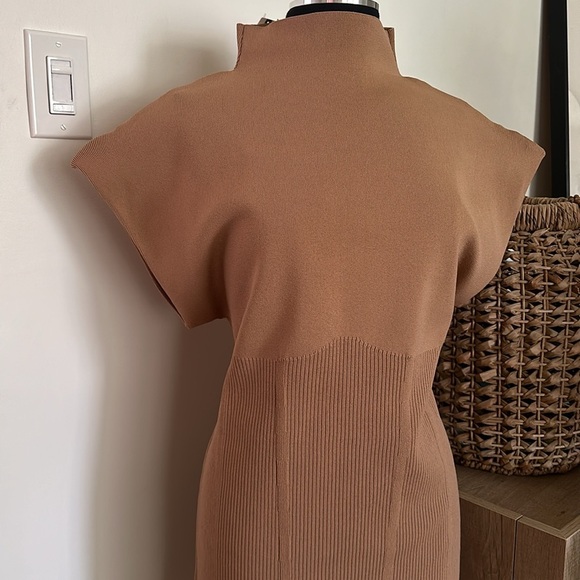NWT Anthropologie Mock Neck Tan Mini Dress XL - Picture 5 of 16